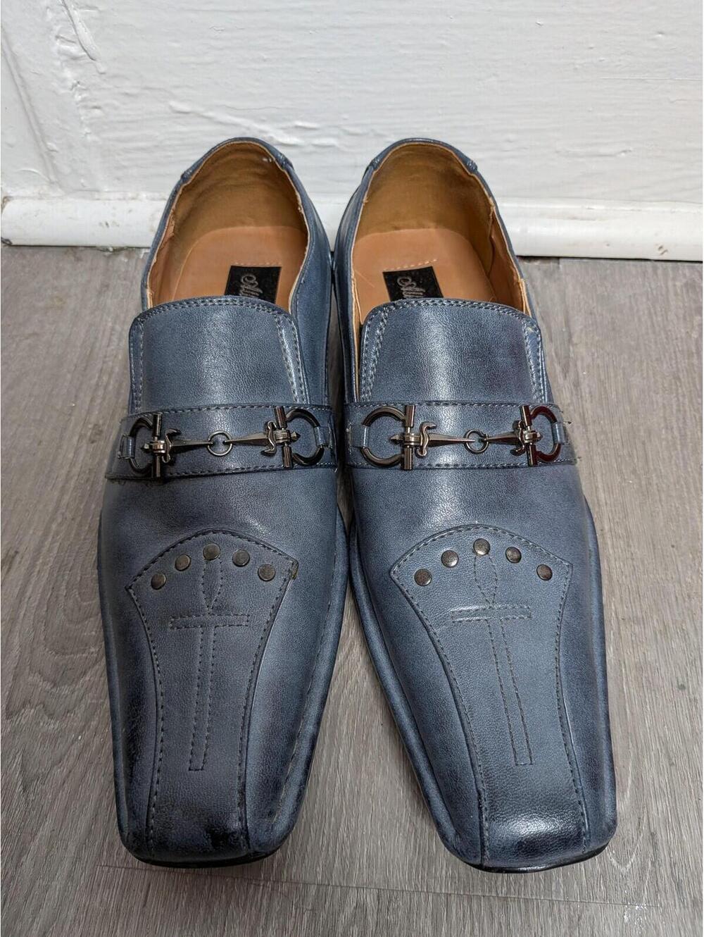 Alberto Fellini Shoes Mens Size 6.5 Blue Slip On Studded Cross Dress Oxford - Picture 3 of 10